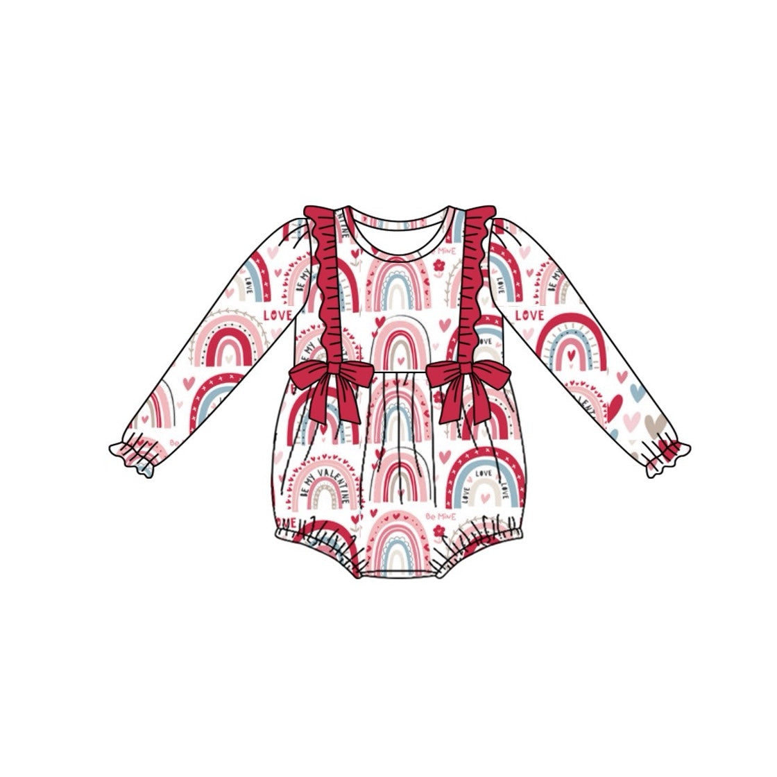 (Pre-order)LR2118 Rainbow Heart Print Baby Girls Valentine's Day Romper
