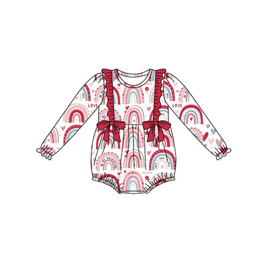(Pre-order)LR2118 Rainbow Heart Print Baby Girls Valentine's Day Romper