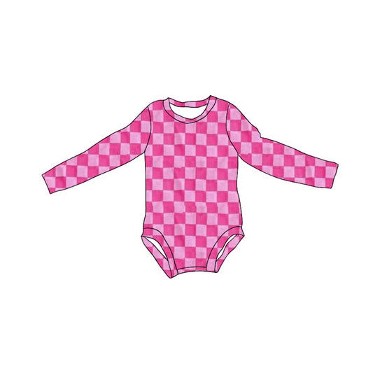 (Pre-order)LR2120 Pink Plaid Print Baby Girls Romper