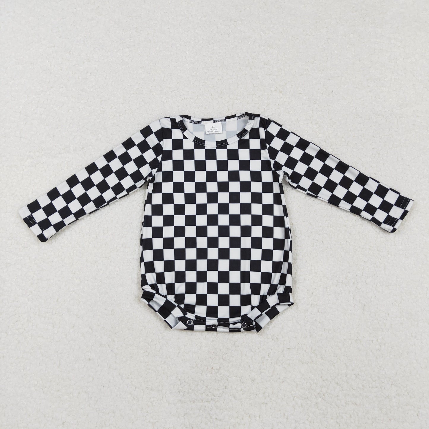 LR2121 Black Plaid Print Baby Fall Romper