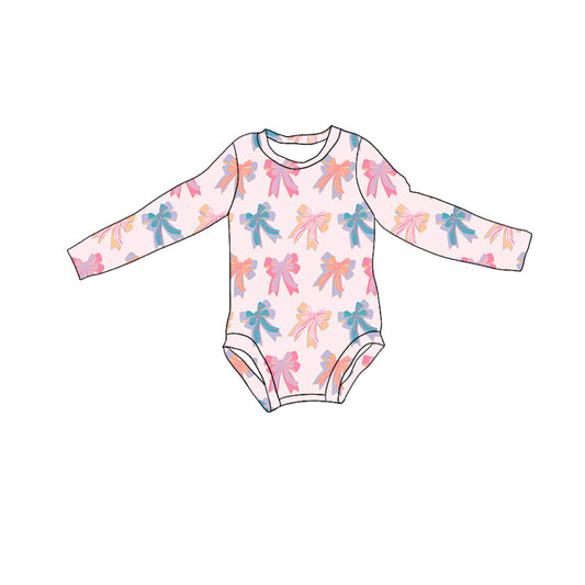 (Pre-order)LR2125 Colorful Bows Print Baby Girls Romper