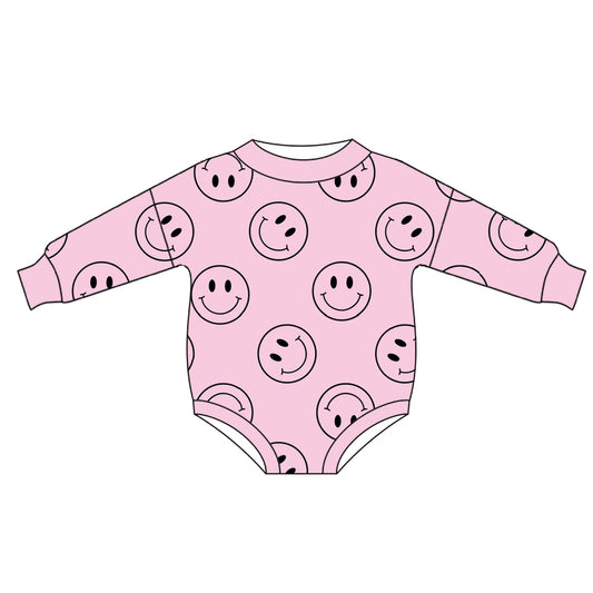(Pre-order)LR2126 Pink Smiling Print Baby Girls Long Sleeve Romper
