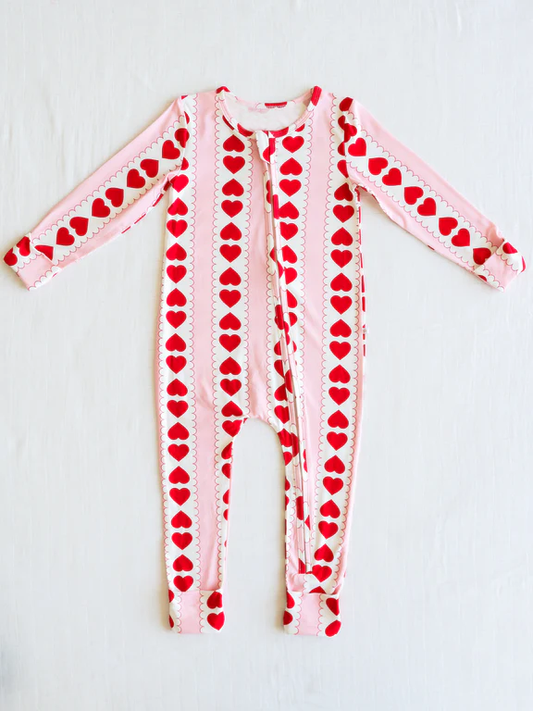 (Pre-order)LR2132 Heart Print Baby Girls Valentine's Day Sleeper Zipper Romper