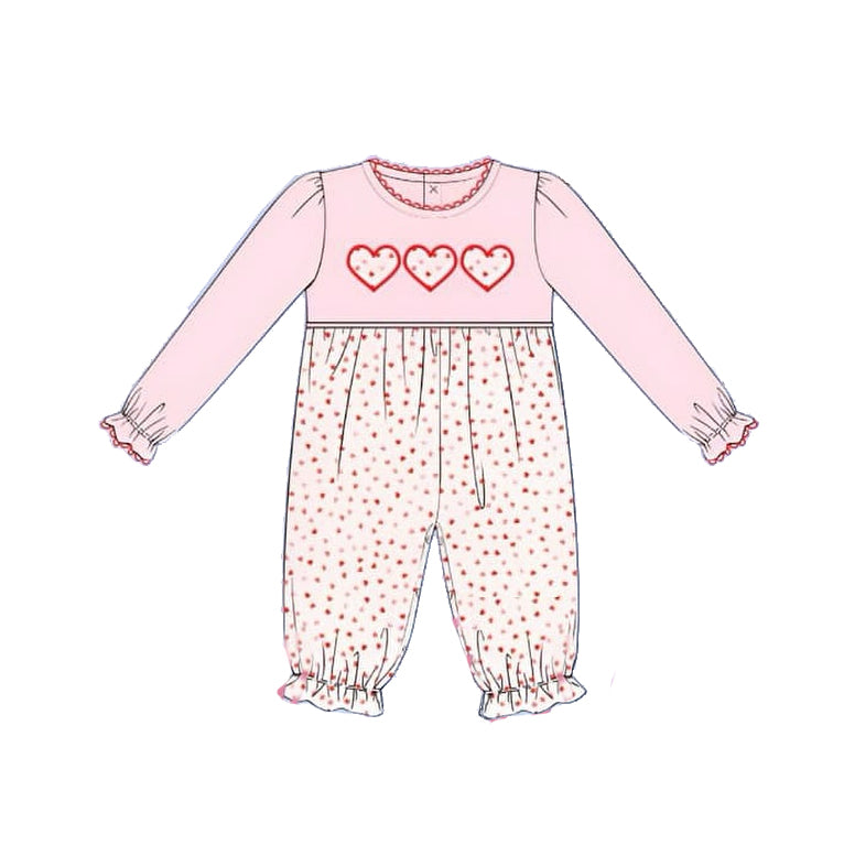 (Pre-order)LR2135 Heart Pink Print Baby Girls Valentine's Day Romper
