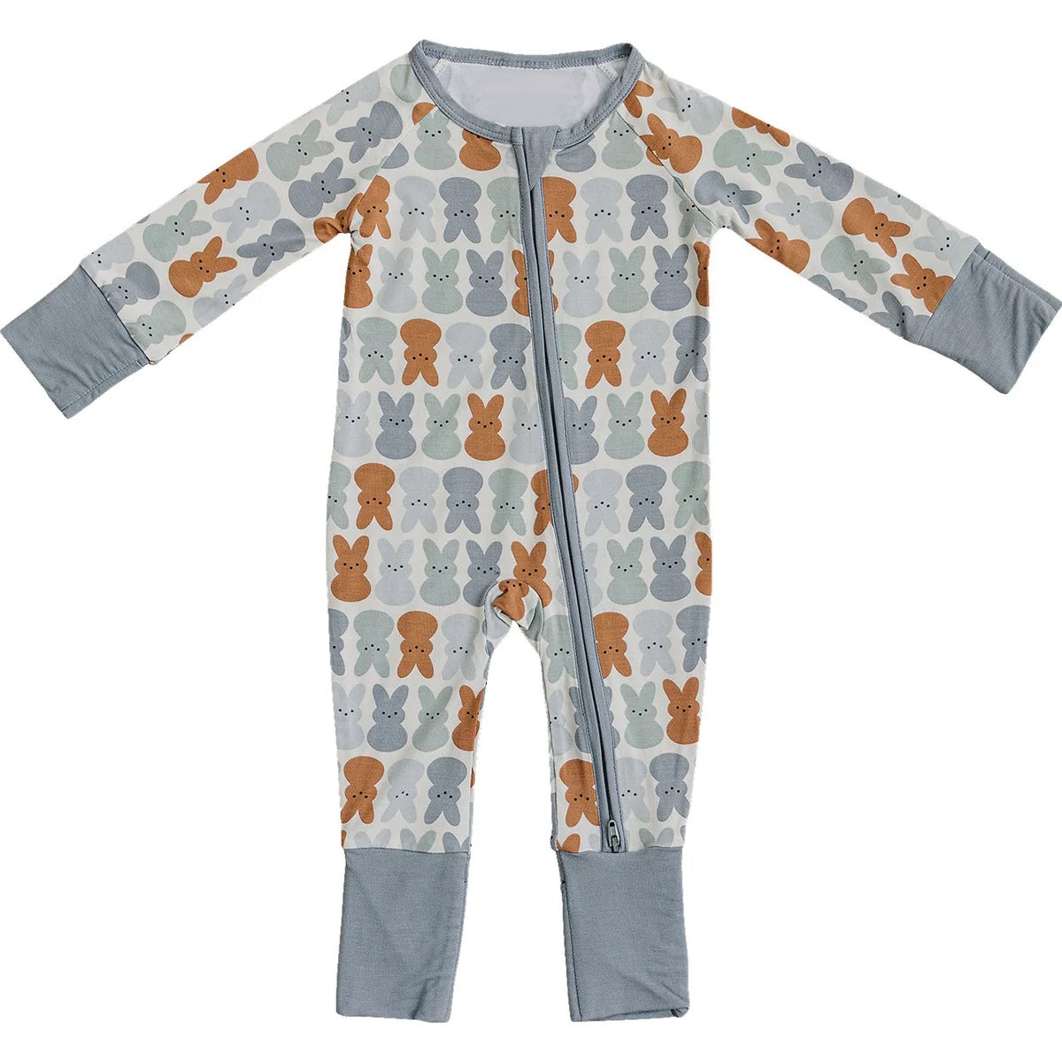 (Pre-order)LR2144 Bunny Grey Print Baby Boys Easter Sleeper Zipper Romper