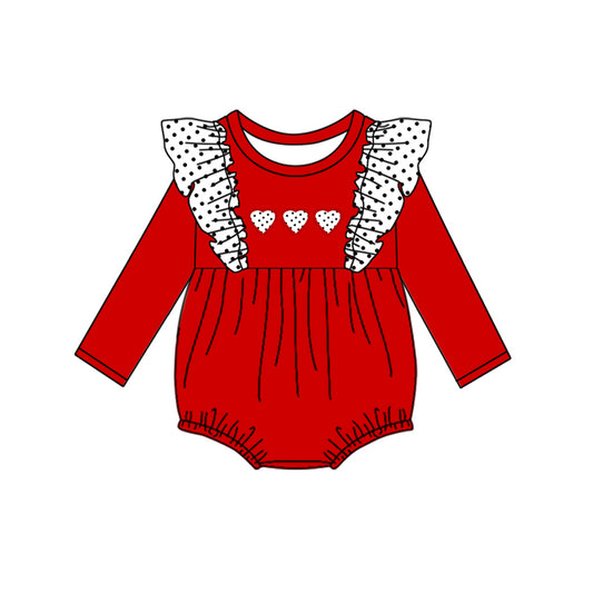 (Pre-order)LR2147 Heart Red Print Baby Girls Valentine's Day Romper