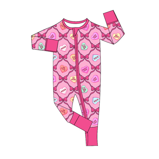 (Pre-order)LR2150 Heart Bows Print Baby Girls Valentine's Day Sleeper Zipper Romper