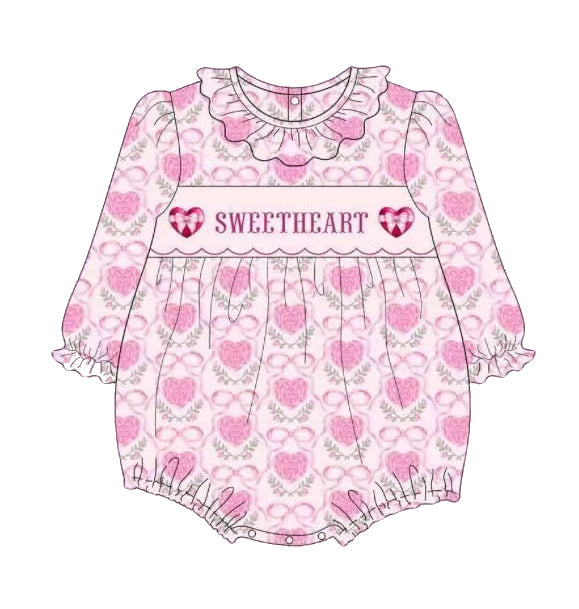 (Pre-order)LR2152 SWEETHEART Bows Print Baby Girls Valentine's Day Romper