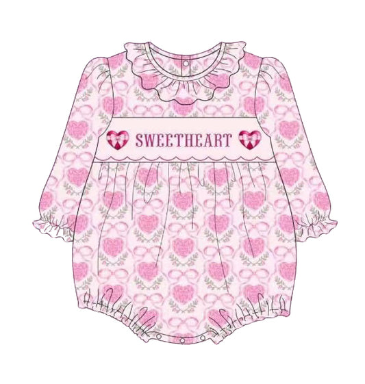 (Pre-order)LR2152 SWEETHEART Bows Print Baby Girls Valentine's Day Romper