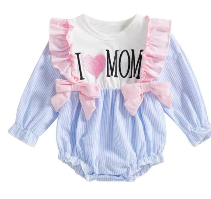 (Pre-order)LR2155  I LOVE MOM Print Baby Girls Long Sleeve Romper
