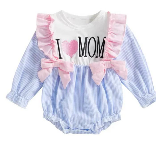 (Pre-order)LR2155  I LOVE MOM Print Baby Girls Long Sleeve Romper
