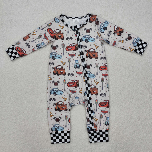 LR2160 Cartoon Cars Print Baby Boys Sleeper Zipper Romper