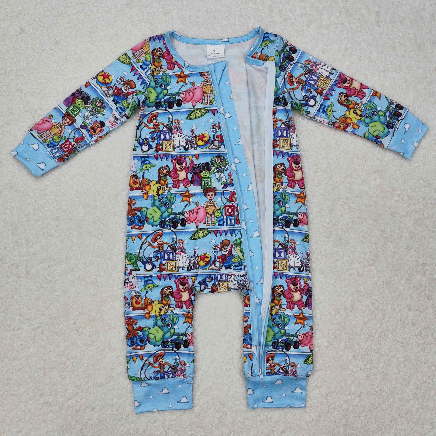 LR2163 Cartoon Toys Print Baby Girls Sleeper Zipper Romper