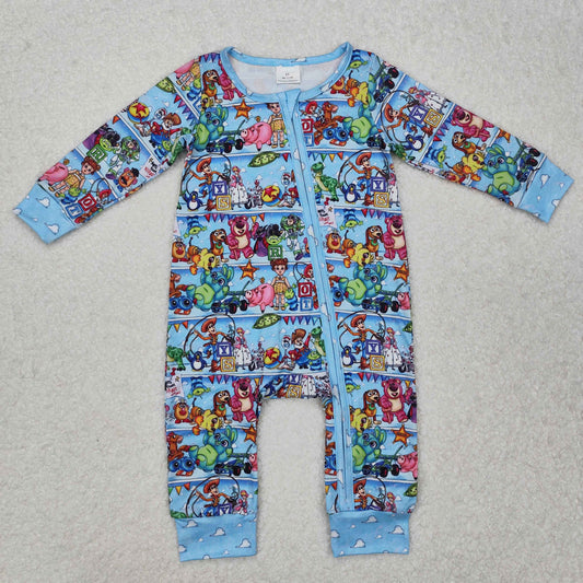 LR2163 Cartoon Toys Print Baby Girls Sleeper Zipper Romper