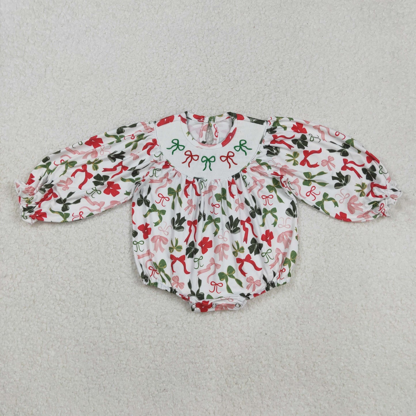 Red Green Bows Embroidery Sisters Christmas Smocked Matching Clothes