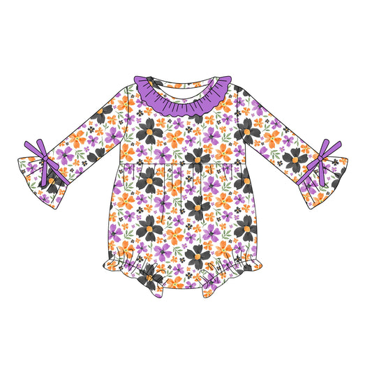(Pre-order)LR2197 Colorful Flowers Print Baby Girls Fall Romper