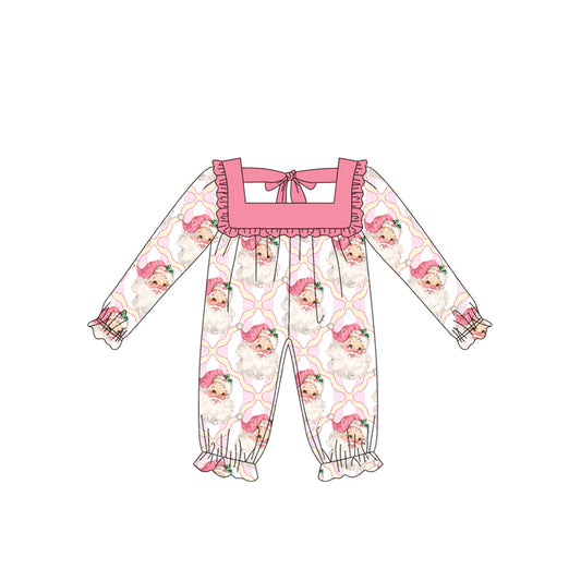 (Pre-order)LR2212 Santa Pink Print Baby Girls Christmas Romper