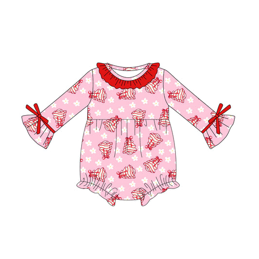 (Pre-order)LR2213 Debbie Cake Pink Print Baby Girls Christmas Romper