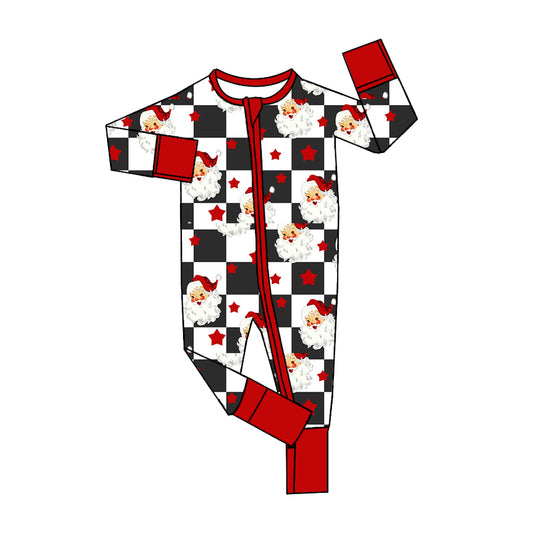 (Pre-order)LR2215 Santa Plaid Print Baby Boys Christmas Zipper Sleeper Romper