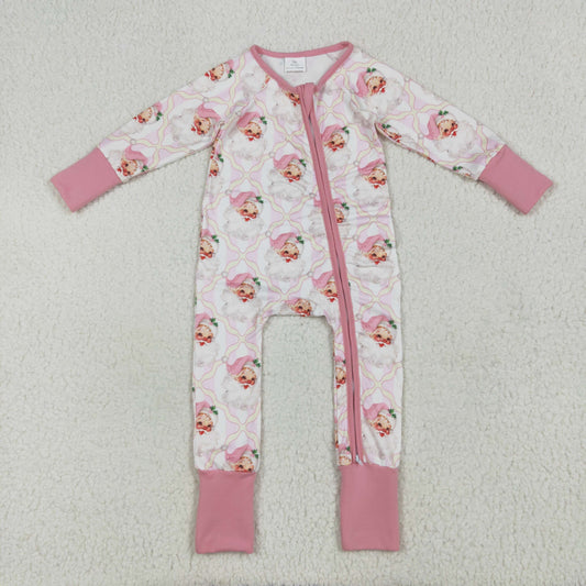 USA-Shop LR2224 Santa Pink Print Baby Girls Christmas Zipper Sleeper Romper