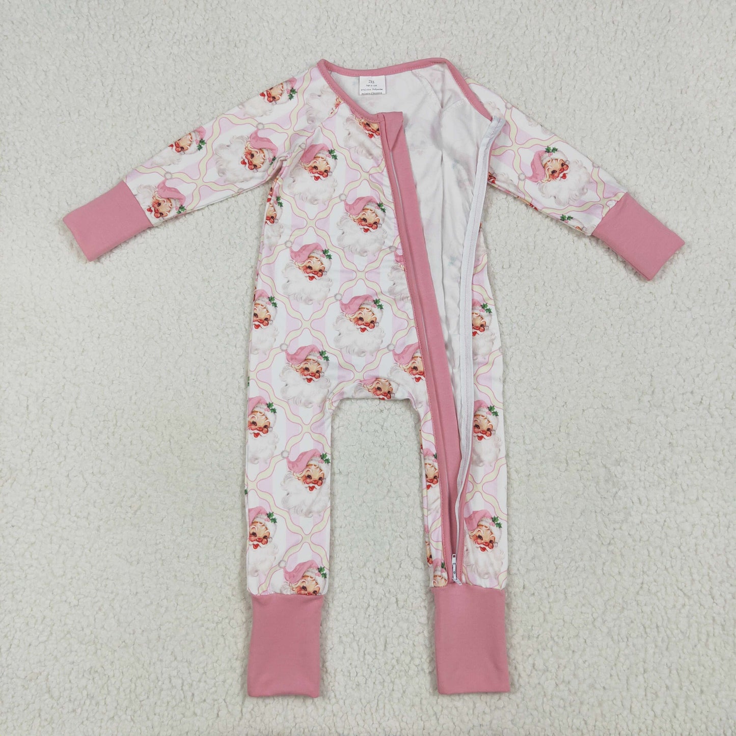 USA-Shop LR2224 Santa Pink Print Baby Girls Christmas Zipper Sleeper Romper