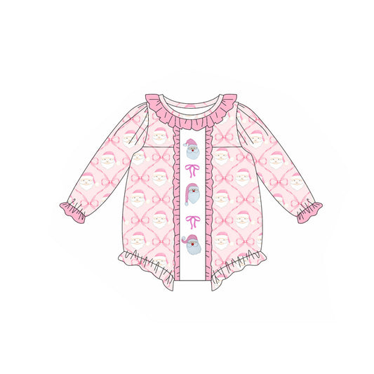 (Pre-order)LR2231 Santa Bows Pink Print Baby Girls Christmas Romper