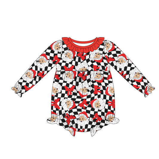 (Pre-order)LR2236 Santa Plaid Print Baby Girls Christmas Romper