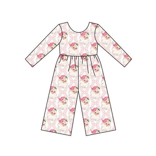 (Pre-order)LR2238 Santa Pink Print Girls Christmas Jumpsuits