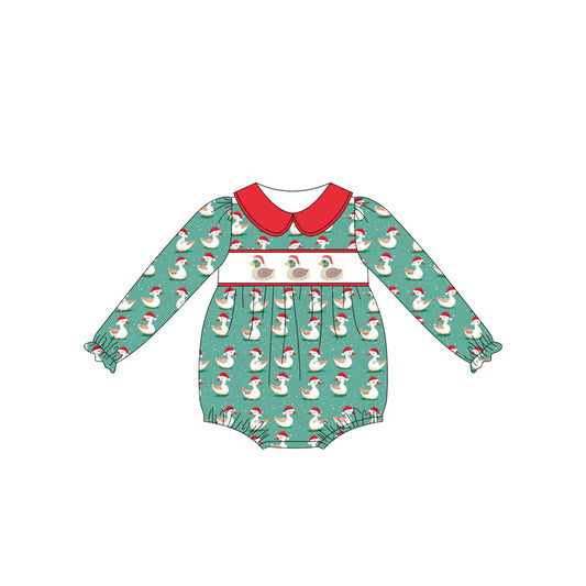 (Pre-order)LR2247 Duck Print Baby Girls Christmas Romper