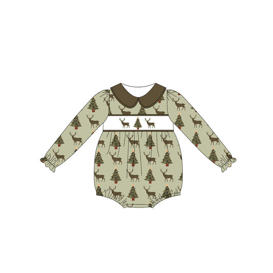 (Pre-order)LR2249 Deer Tree Camo Print Baby Christmas Romper