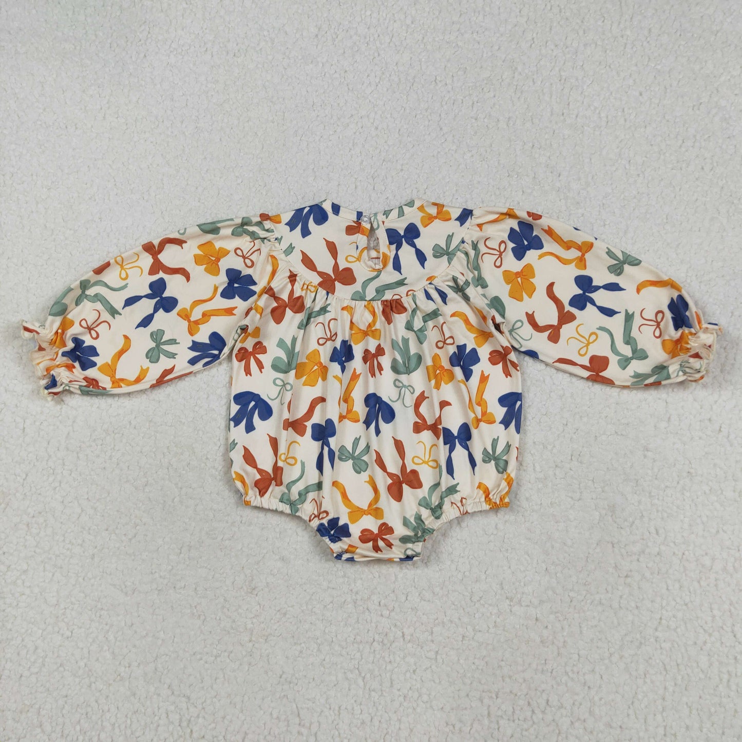 LR2257 Thankful Embroidery Colorful Bows Baby Girls Thanksgiving Smocked Romper