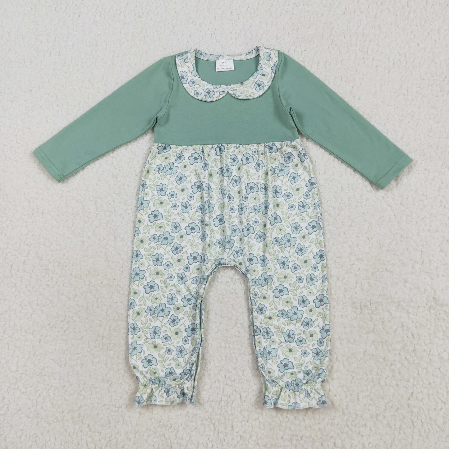 LR2258 Flowers Green Print Baby Girls Fall Romper