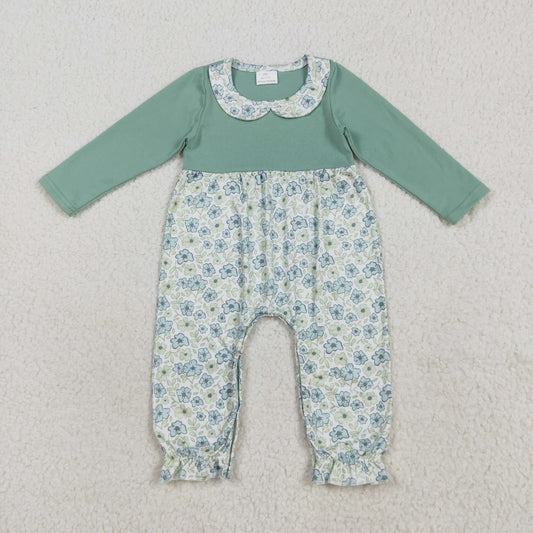 LR2258 Flowers Green Print Baby Girls Fall Romper