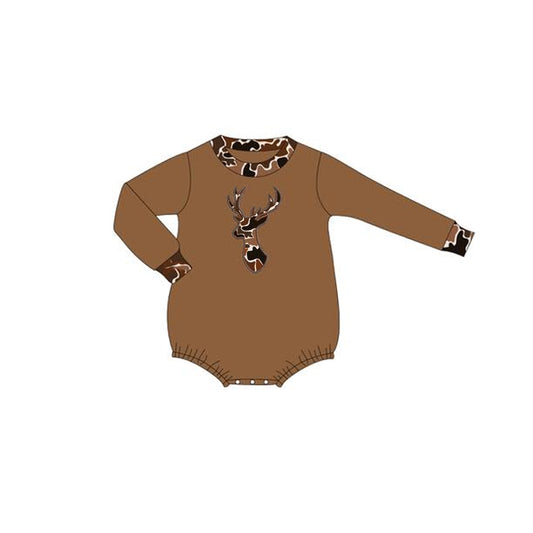 (Pre-order)LR2260 Deer Brown Camo Print Baby Boys Fall Romper