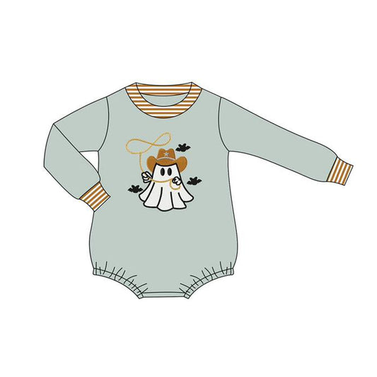(Pre-order)LR2263 Ghost Cowboy Print Baby Boys Halloween Romper