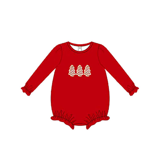 (Pre-order)LR2264 Debbie Cake Red Print Baby Girls Christmas Romper