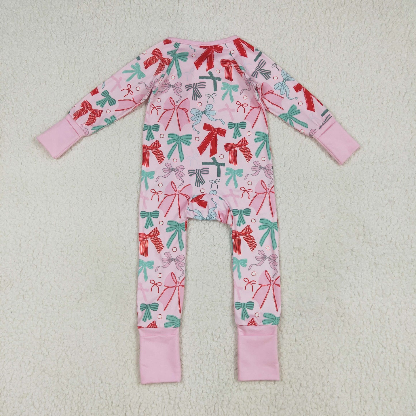Red Green Bows Print Girls Christmas Pajamas Matching Clothes