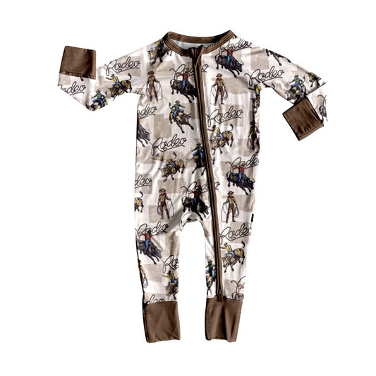 (Pre-order)LR2268 Rodeo Cowboy Print Baby Boys Zipper Sleeper Romper