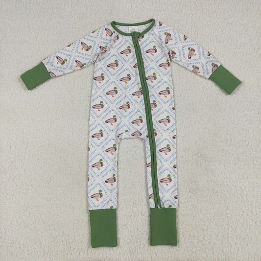 LR2269 Duck Print Baby Boys Fall Zipper Sleeper Romper