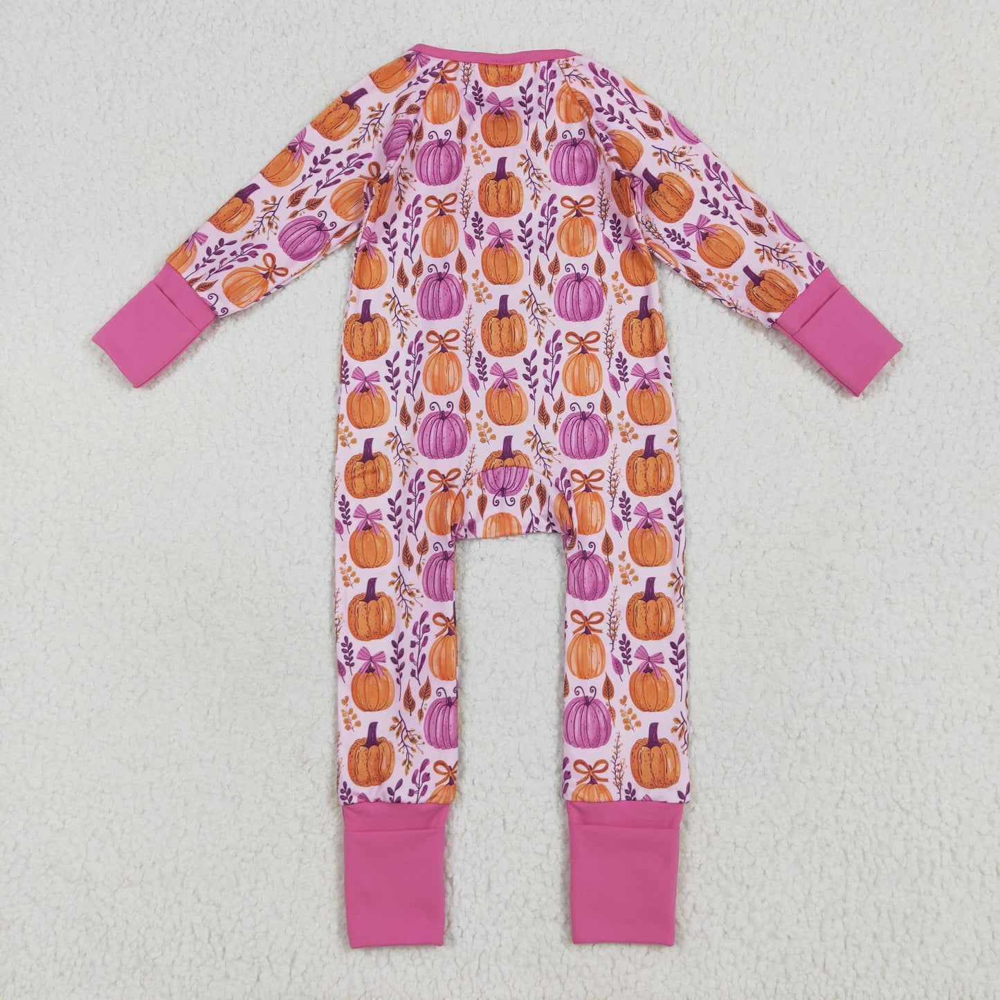 USA-Shop LR2270 Pumpkin Bows Print Baby Girls Fall Zipper Sleeper Romper