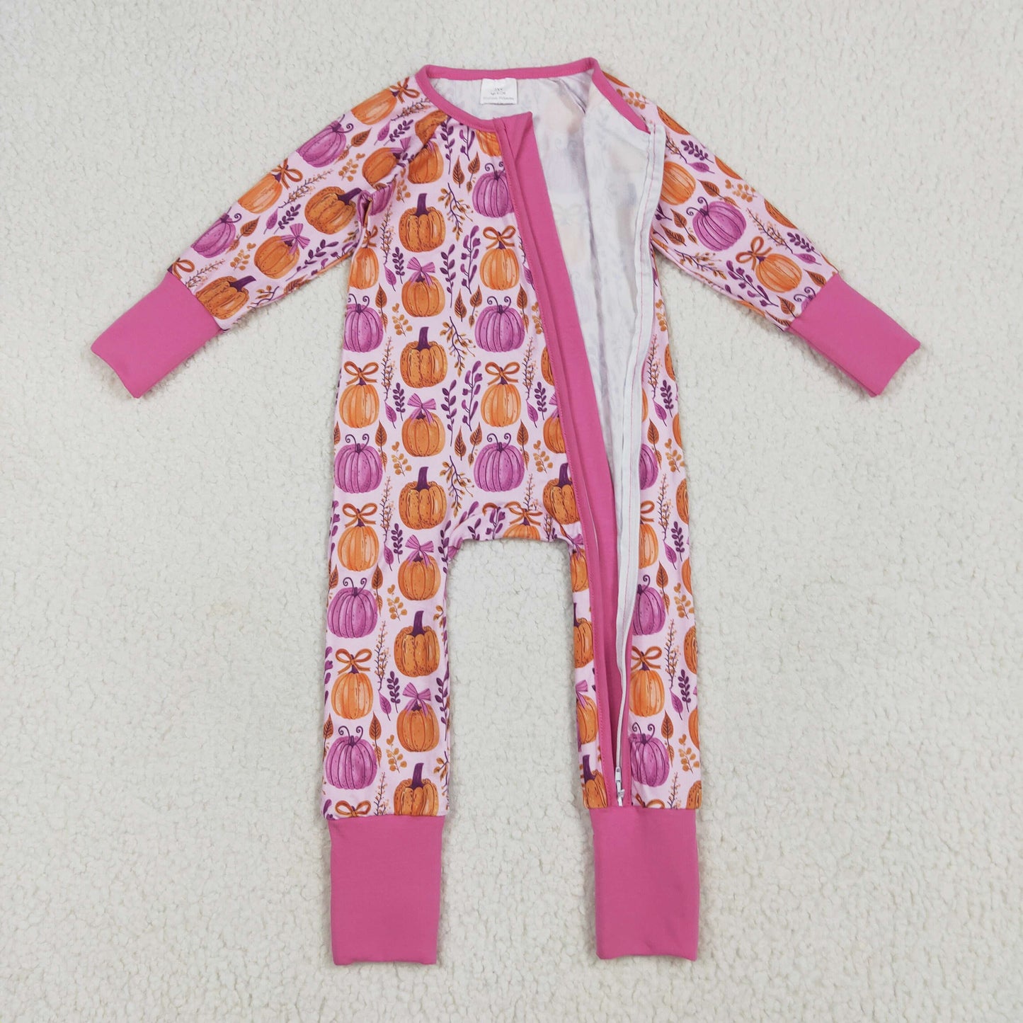 USA-Shop LR2270 Pumpkin Bows Print Baby Girls Fall Zipper Sleeper Romper