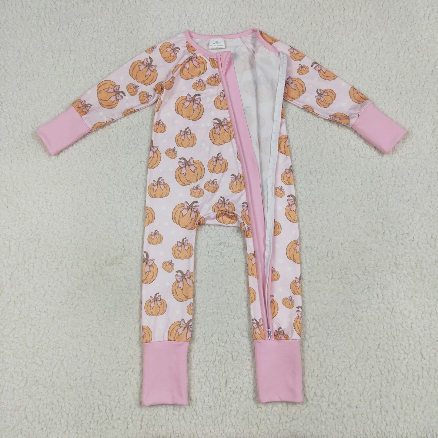 Pumpkin Pink Bows Print Girls Fall Pajamas Matching Clothes