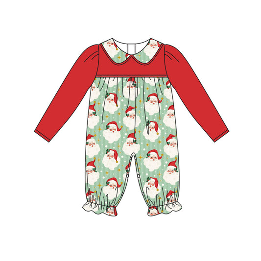 (Pre-order)LR2277 Santa Print Baby Girls Christmas Romper