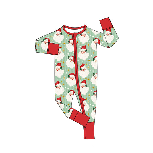 (Pre-order)LR2278 Santa Print Baby Boys Christmas Zipper Sleeper Romper