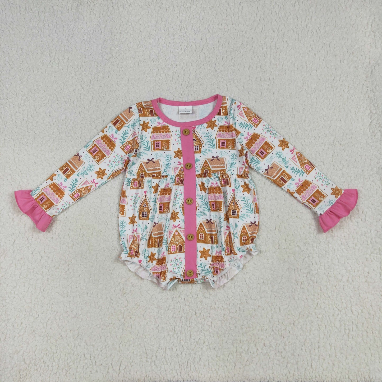 LR2282 Candy House Print Baby Girls Christmas Romper