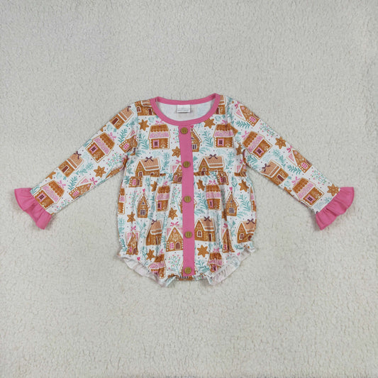 LR2282 Candy House Print Baby Girls Christmas Romper
