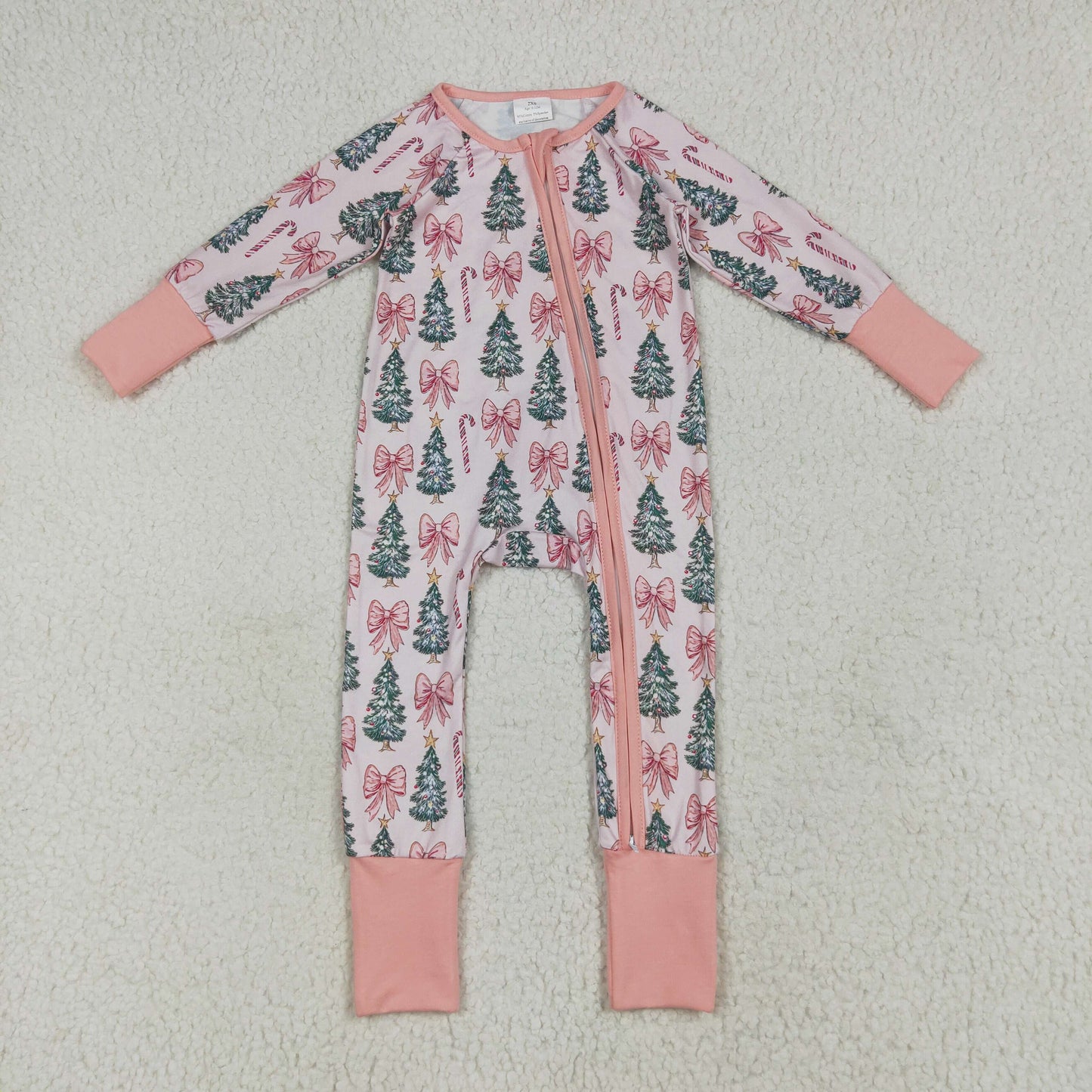 Tree Bows Pink Print Girls Christmas Pajamas Matching Clothes