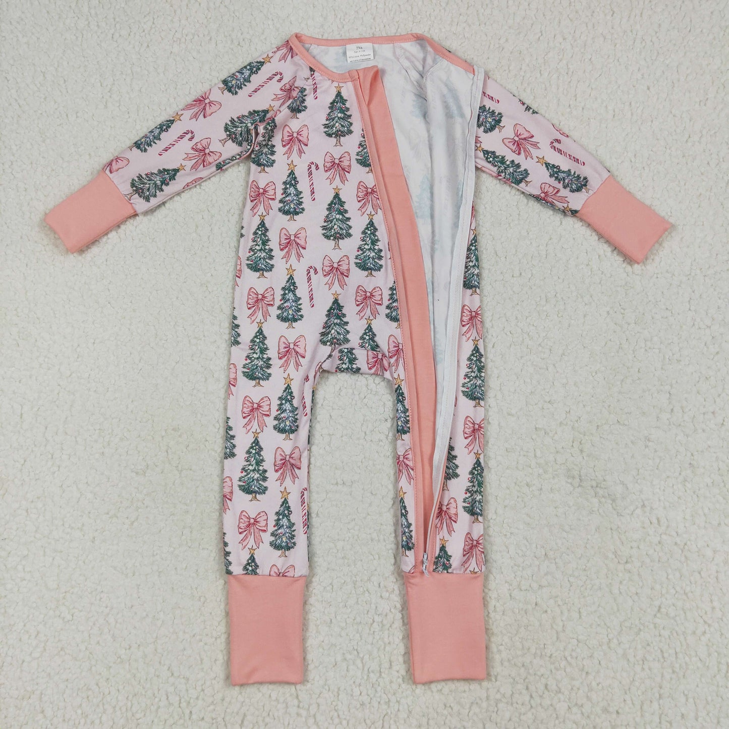 Tree Bows Pink Print Girls Christmas Pajamas Matching Clothes