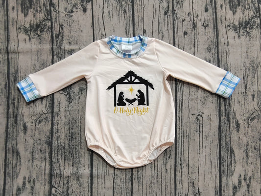 (Pre-order)LR2292 Nativity Print Baby Girls Christmas Romper