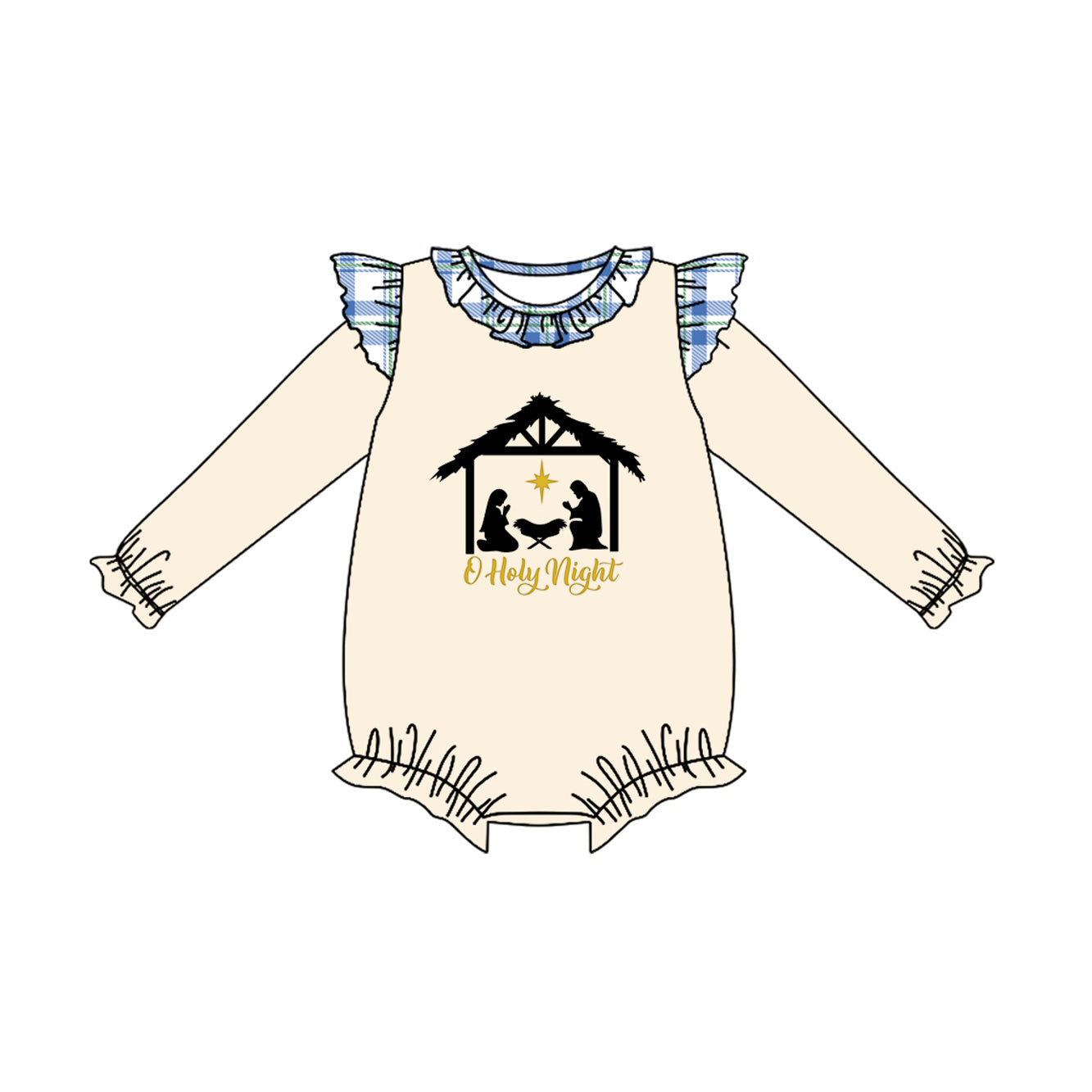(Pre-order)LR2293 Nativity Print Baby Girls Christmas Romper